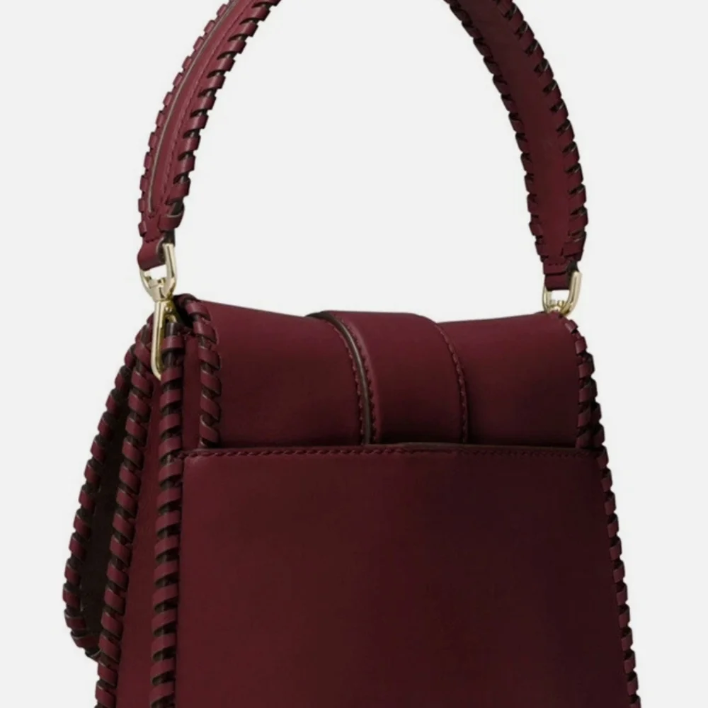Michael Kors Wine Leather Crossbody with Gold MK Emblem